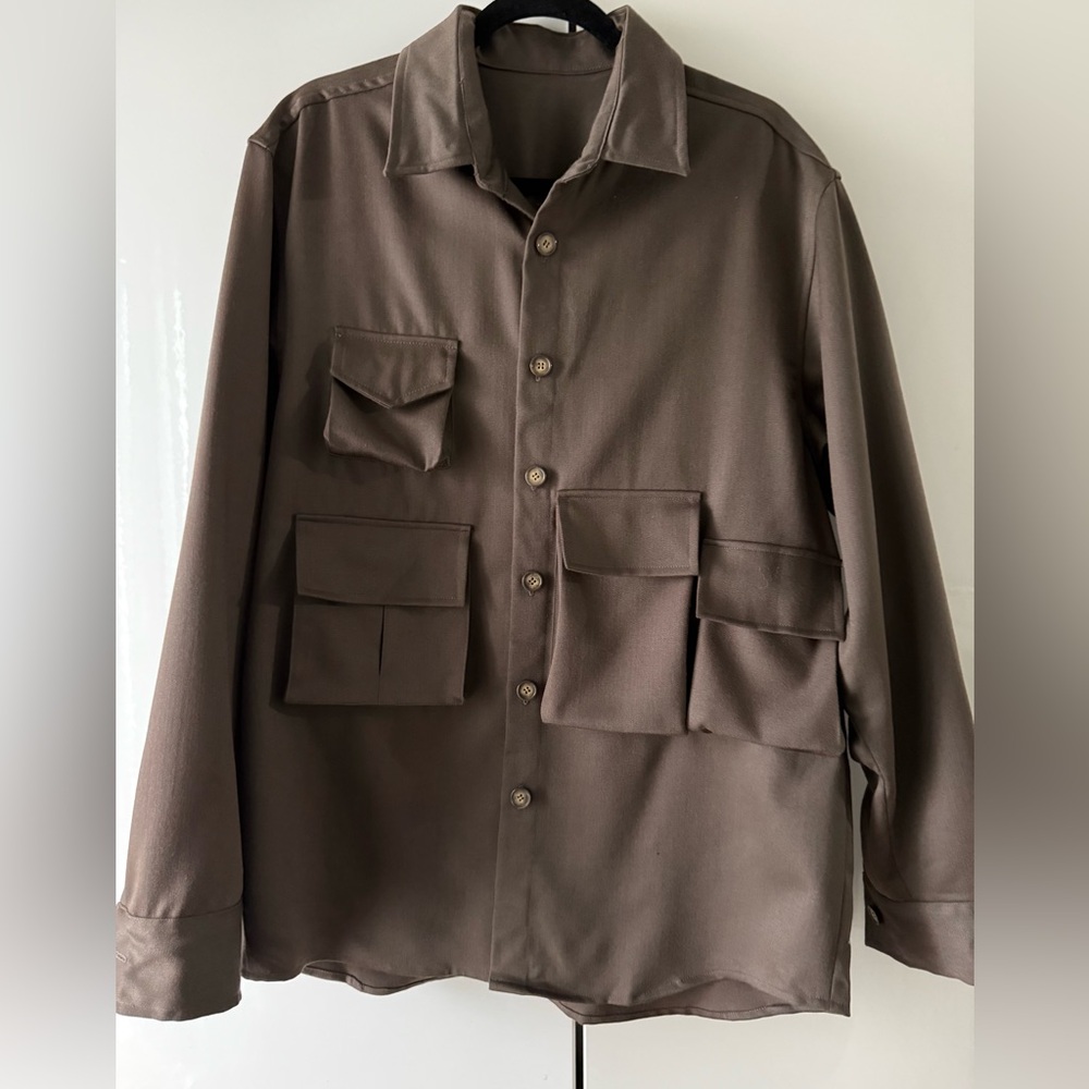 Custom Brown Utility Wool blend shirt Jacket large